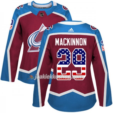 Nainen NHL Colorado Avalanche Pelipaita Nathan MacKinnon 29 Adidas 2017-2018 Burgundy Punainen USA Flag Fashion Authentic